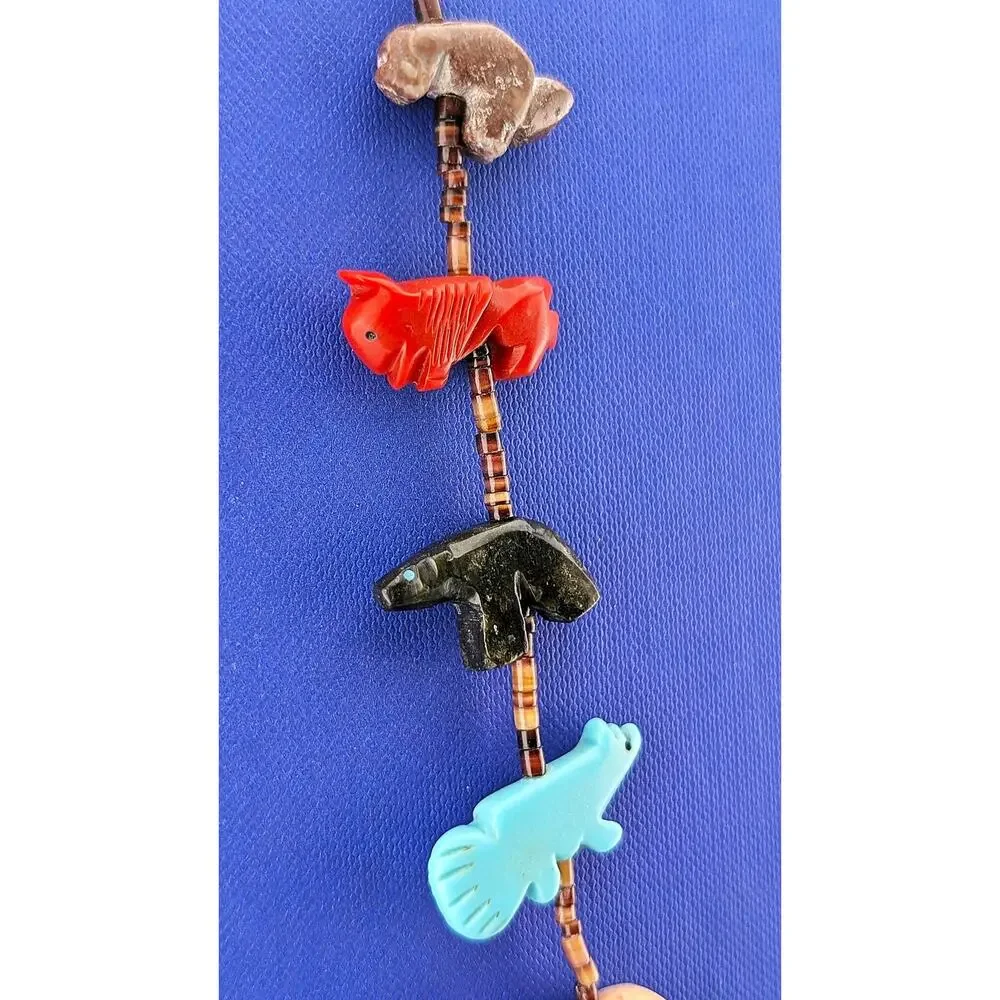 SS Carved Zuni Fetish Necklace 30 in - 39.5g